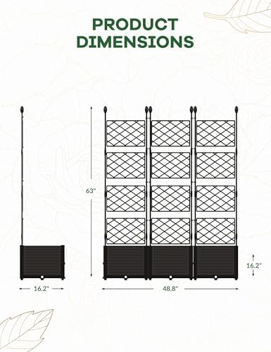 3 PCS Raised Garden Bed with Trellis & Privacy Screen, 50" x 63" Tall Vertical Garden Planter Box for Climbing Plants, Outdoor Trellis for Vegetables, Flowers, Patio, Balcony, Garden Black - Image 3