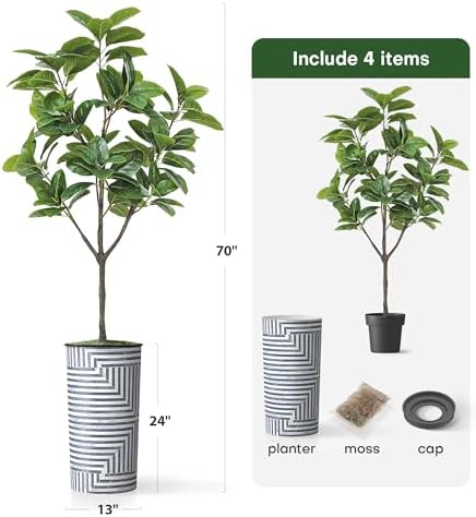 Artificial Tree in Modern Geometric Pattern Planter, Fake Rubber Silk TRE for Indoor and Outdoor Home Decoration - 70" Overall Tall (Plant Pot Plus Tree) - Image 5