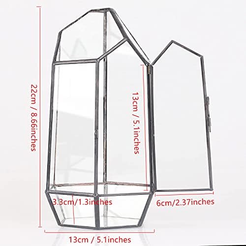 NCYP Small 5.1" x 5.1" x 8.66" Irregular Geometric Glass Terrarium Planter with Door - Home Tabletop Display Container Pot for Moss, Fern - Indoor Clear Decor, Black (No Plants) - Image 4