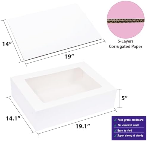 JJO 19x14x5 Inch 6 Pack Cake Boxes with Thick Cake Boards - Image 2