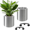 Longrun Stainless Steel Round Flower Pot - 9.8 & 11.8 inch Modern Garden Planter for Indoor & Outdoor Decor Two Packs by Longrun