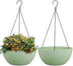 WSMKSZ 13 inch Large Hanging Planters Plant Pots for Outdoor Indoor Plants with Drainage Holes and Chain, 2 Pack Round Hanging Flower Pots for Garden Home Porch Decor, Green by WSMKSZ