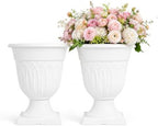 2PCS Plastic Urn Planter, Large Flower Urn for Outdoor Patio, Modern Garden Pot with Drainage Hole, Decorative White Vase for Front Porch, 19 Inch (W-2) by Tacarlha