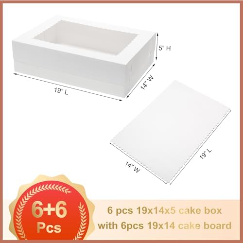 Mefleet 6pcs 19x14x5 Half Sheet Cake Boxes with 6pcs Cake Boards Rectangle - Image 2