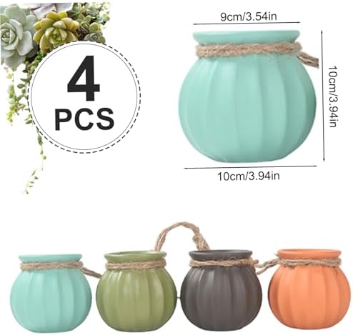 4Pcs/Set Hanging Window Planter, Ceramic Hanging Succulent Planter with Drainage Hole, Cute Succulent Pots, Plant Pots for Window, Fence, Indoor, Outdoor - Image 3