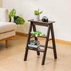 Latifolia Foldable 3 Step Ladder, Bamboo Step Stool with Floor Saver, Decorative Ladder Shelf for Living Room, Kitchen, Garden(Dark Walnut) by Latifolia