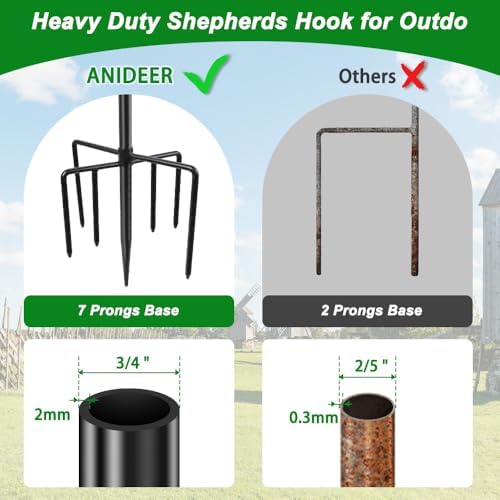 ANIDEER 96" Shepherds Hooks for Outdoor, Heavy Duty Garden Bird Feeder Pole Hanging Bird Feeder, Solar Light Lanterns, Outdoor Plant Hanger Hook with 7 Base Prongs, 1 Pack - Image 3