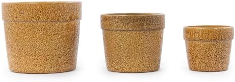 9 Inch Handmade Ceramic Planters Set of 3, 15/12/9 Inch, Antique Yellow - Image 4