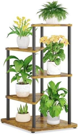 iDavosic.ly 4 Tier Wooden Plant Stand Indoor, 33 Inch Tall, Black & Brown by iDavosicly