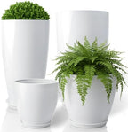 ZMTECH 24/21/12/10" H Large Plastic Planters with Drainage Hole and Saucer -Set of 4 Tall Plant Pots for Indoor & Outdoor Use,White Glossy Smooth Lightweight Flower Pot for Front Porch Patio Deck by HighQualityGardeningTools