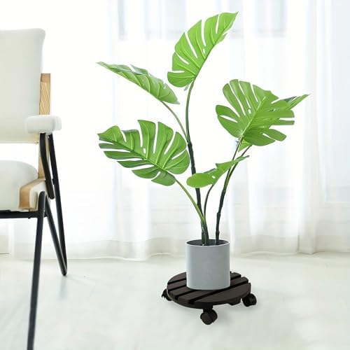 2Pcs Plant Roller Stand with Lockable 360° Rotating Wheels Wood Flowerpot Tray for Potted Plants Easy Assembly Round Plant Base for Indoor Outdoor Planters Whiskey Barrels - Image 6