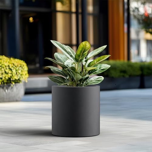 Kante 15.7" Tall Cylinder Concrete Planter, Black Round Flower Pot for Home - Image 4