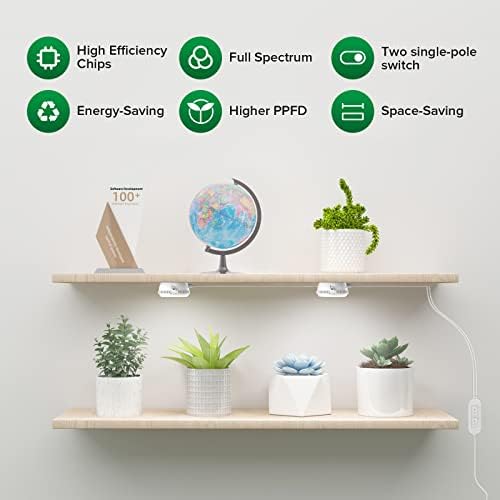 SANSI LED Puck Grow Light, 10W (150 Watt Equiv) Full Spectrum 2-Head Lamp for Plants with Ceramic Tech, Hanging Lights with ON/Off Switch for Plant Shelf Greenhouse Hydroponic (Pack of 2) - Image 2
