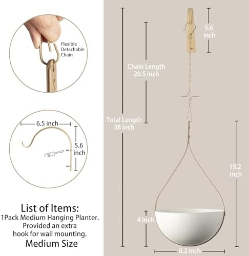 Hajia Waterdrop Shaped Hanging Planter, Metal Plant Hanger with Non-Detachable Pot, Hanging Plant Holder for Wall and Ceiling Decor.(No Plants and Drainage Holes) (Beige, Medium 1 Pack) - Image 4