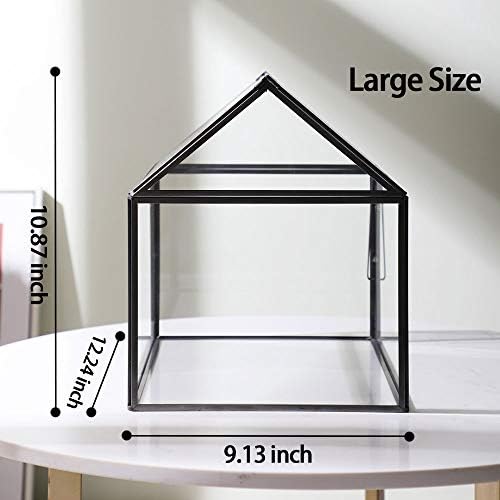 Large Glass Geometric Terrarium Container Tabletop Large Close House Shape Box Planter for Succulent Plant Moss Fern with Swing Lid Black Decor 12 x 9 x 10 inches, No Plants Included - Image 2