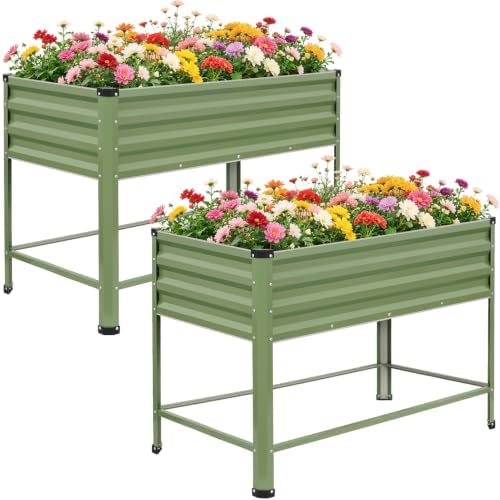 1MORE Raised Garden Bed with Leg,48×24×32in Elevated Planter Bed Green,2-Pk by 1MORE