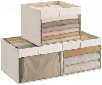 StorageWorks Closet Organizer Bins with Clear Window, Beige, 12.75x12.75x9 by StorageWorks