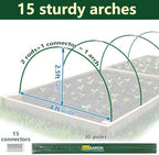 Garden Greenhouse Hoops Kit 15 Sets -2-Section Design, 8ft Grow Tunnels Poles Plant Raised Beds, 30 Pcs 4ft Solid Fiberglass Support Stakes 15 Metal Connectors -Quick Assembly No Loose Parts (Green) - Image 2