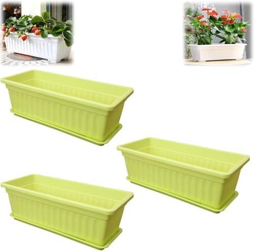 Window Box Planter for Outdoor & Indoor, Rectangular Flower Pot with Drainage Hole and Tray, Decorative Garden Planter Box for Windowsill Balcony Railing Garden and Patio (Yellow, 3pc) by Unknown
