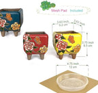3.63 Inch Hand Painted Succulent Planter with Drainage and Saucers Ceramic Cactus Planter Pot Clay Pot Floral Design Indoor Outdoor Set of 3 (Green Yellow Red) - Image 2