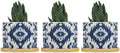 Blue Grey Ikat Planters Ceramic Solid Navy White Round Flower Pot with Drainage Holes and Bamboo Tray Pot for Indoor Outdoor Garden by BRUYU5SE