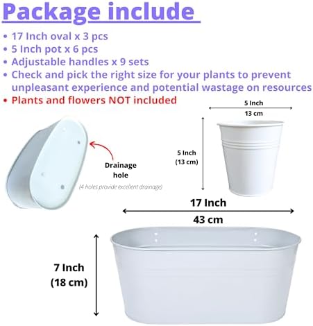 LaLaGreen 17 in Outdoor Rail Planter (9-Piece Combo) White Deck Metal Pots - Image 2
