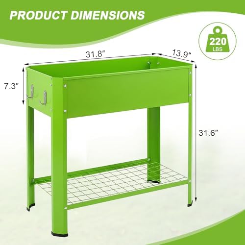 Raised Garden Bed with Legs, Metal Elevated Planter Box with Efficient Drainage System and Tool Hooks, 220LB Capacity Outdoor Galvanized Garden Bed, Sturdy Construction for Patio, Deck, Balcony, Green - Image 2