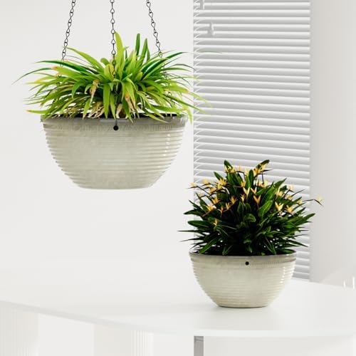 10Inch Hanging Planters Outdoor Indoor, Glazed Hanging Basket with Drainage - Image 6