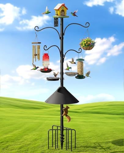 Bird Feeder Pole Squirrel Proof, 93 Inch Heavy Duty Feeder Stand Outdoor by RhinoValley