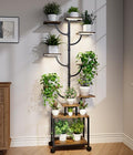 Plant Stand Indoor with Grow Lights - 9-Tier Plant Stand with Wheels, Tall Metal and Wood Indoor Plant Shelf with Tree Design, Rolling Flower Pot Holder Rack with Waterproof Finish, Adjustable Display Stand for Home Garden, Patio, 62" Tall by Unknown