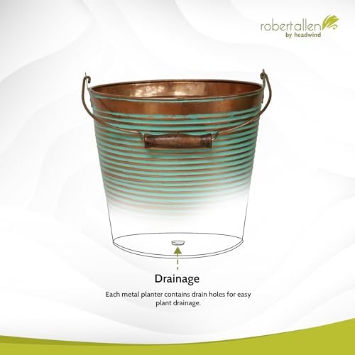 Headwind Vintage Collection Ribbed Planters – Vintage Copper Flower Pots 10 Inch Indoor Plant Pots Bucket for Peace Lily, Pothos, & Lavender, Petunias, Basil Plant for Outdoor by Robert Allen - Image 5