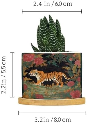 Chinoiserie Tiger Ceramic Planters Green and Turquoise Tiger Stripe Planters for Indoor Plants with Drainage Holes and Saucers Pot for Pots Outdoor Indoor Plants - Image 2