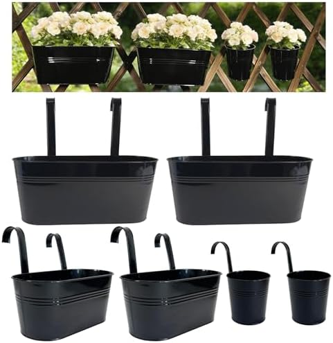 6 Pack Mixed Size Balcony Hanging Planters for Patio Garden Décor, Black by JOYFERNAL