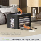 CYhom 3Pack Foldable Storage Bins - Frame Storage Box Linen Fabric Stackable Clothes Container Organizer with Clear Window & Carry Handles Large Capacity (Large-66L, Black) - Image 2