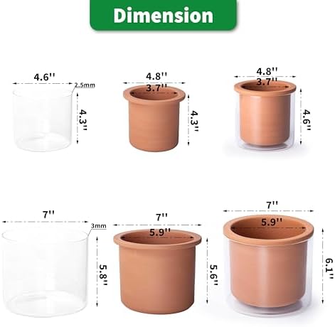 Phoenix Vine 4 Inch 6 Inch Self Watering Plants Pots, Design Terracotta Pots for Plants, Indoor Cylinder Terra Cotta Planter with Glass Vase Set, 51-A-G-46 - Image 4