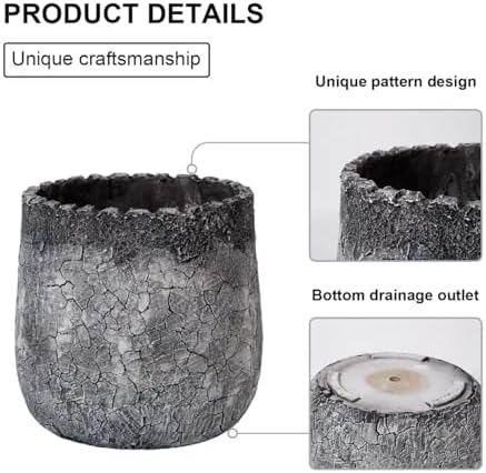 Craft flowerpots 18"+13"+9" Dia Round Concrete Planter Set of 3 Large Outdoor/Indoor Planter Pots Containers with Drainage Holes and Rubber Plug for Home Garden (Dark Gray, Large) - Image 4