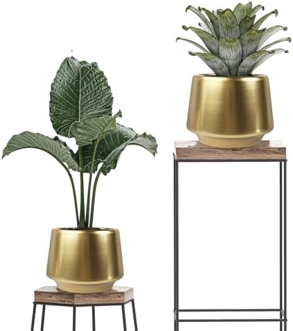 Gold Indoor Plant Pot 7 Inch Large Ceramic Planter With Drainage Hole - Modern Brass Flower Pot Centerpiece Vase - Decorative Greenery Potted for Indoor Plants - Image 6