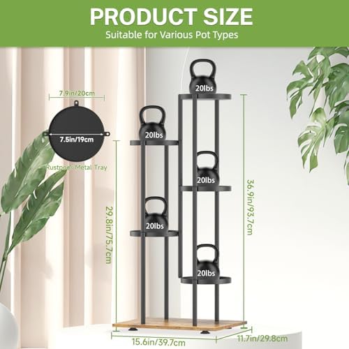 iDavosic.ly 5 Tier Plant Stand Indoor Outdoor, Black & Brown, 7.9 Inch Tray - Image 2