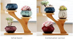 YYW Succulent Pots with Tier Bamboo Stand, Indoor Small Flower Cactus Pots - Image 3