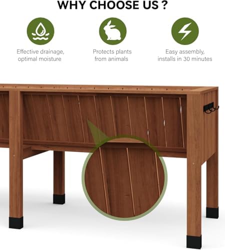 72x26x30 Inch Raised Garden Bed With Leg, Elevated Wood Planter Box Stand for Vegetables, Herbs & Flowers, 6x2x2.5 Ft Outdoor Standing Planter w/Hooks,13.7In Depth Plante for Backyard, Patio, Balcony - Image 2