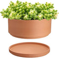 JUXYES 10 Inch Shallow Terracotta Pots with Holes and Saucers for Succulent by JUXYES