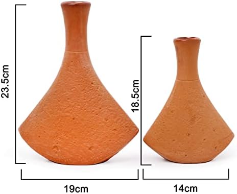 Terracotta Vase Set of 2, Tall Vases, Clay Vase for Flowers, Rustic Home Decor, Terracotta Decor, Living Room, Shelf, Table, Bookshelf, Bright Orange - Image 4