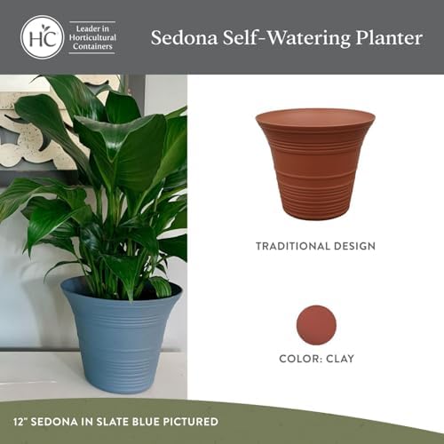 The HC Companies Sedona Self-Watering Planter Pot, 12 Inch, Clay, 2-Pack - Image 2