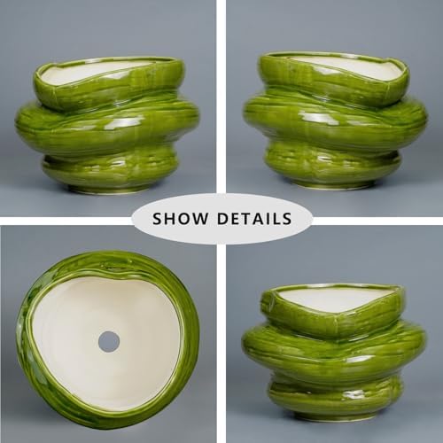 Ceramic Planters Bonsai 10.6 Inch - Planters with Drainage Hole, Flower Pots for Indoor Plants Outdoor Plants, Large Plant Pot for Home Decor, Gift for Men Women, Green - Image 6
