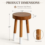 Teak 11.8" Round Dip Dyed Teak Stool | Wood Accent Side Table | Wood Plant Stand (20" Tall White) - Image 2
