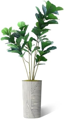 Artificial Tree in Geometric Pattern Planter, Fake Ficus Lyrata Silk Tree for Indoor and Outdoor Home Decoration - 66" Overall Tall (Plant Pot Plus Tree) - Image 2
