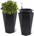 GarveeLife 22.5 in Tall Diamond Planters Set of 2, Self Watering Planters with Water Level Monitor and Wheels, Flower Pots Outdoor and Indoor for Patio, Porch, Living Room, Home Office, Black by GarveeLife