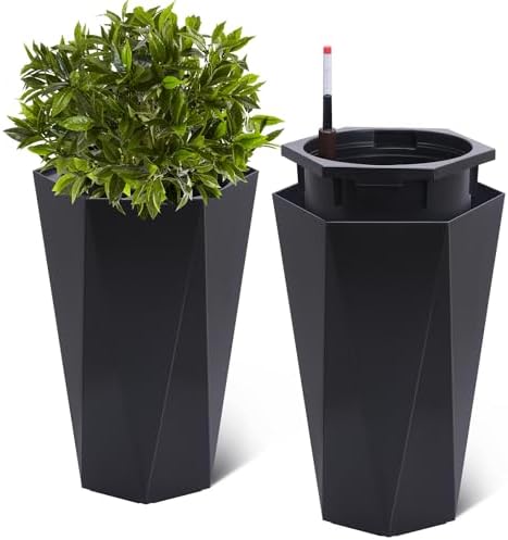 22.5 Inch Tall Planters Set of 2, Self Watering Plant Pots Outdoor Planters by Hipicute