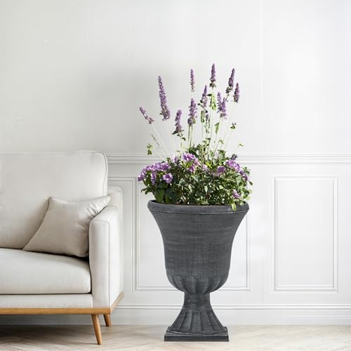 2-Pack 22" Washed Black Plastic Urn Planters with Drainage Holes - Image 4