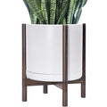 D'vine Dev Ceramic Pot with Walnut Wood Stand, White, 14 in, 55-B-T-1 by DvineDevPlanterPotsandStand
